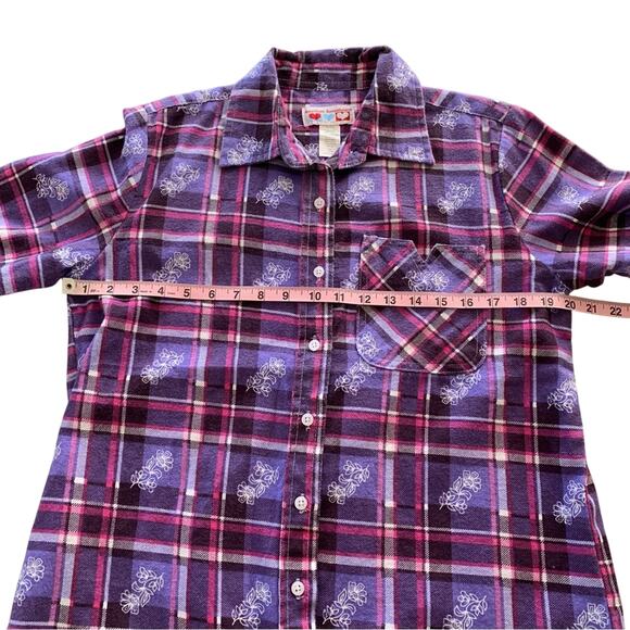 Via Penny Lane Reworked | Travis Scott Graphic Purple Plaid Button Up Flannel M - Picture 6 of 9